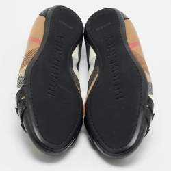 Pre Owned حذاء فلات باليه بربري تفاصيل إبزيم افونويك جلد وكانفاس كاروهات نوفا بيج مقاس 38