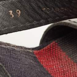 مملوكة مسبقًا Burberry Warlow Size 39 Black Leather and Nova Check Canvas Platform Wedge Sandals