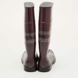Pre Owned Burberry Size 38 Burgundy Novacheck Rubber Rain Boots