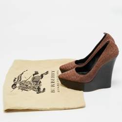 Pre Owned Burberry Size 39 Brown Python Leather Platform Wedge Pumps