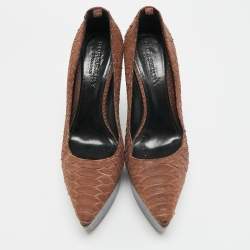Pre Owned Burberry Size 39 Brown Python Leather Platform Wedge Pumps