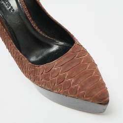 Pre Owned Burberry Size 39 Brown Python Leather Platform Wedge Pumps
