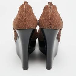 Pre Owned Burberry Size 39 Brown Python Leather Platform Wedge Pumps