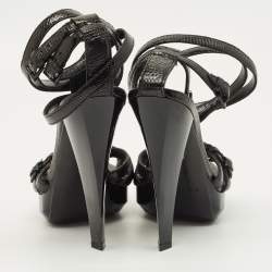 مملوكة مسبقًا Burberry Size 37 Black Lizard Embossed Leather Ankle Strap Sandals
