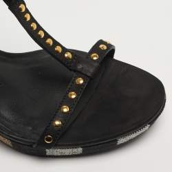 Pre Owned صندل بربري كعب خوص حزام حذاء جلدي نوبوك أسود مقاس 35