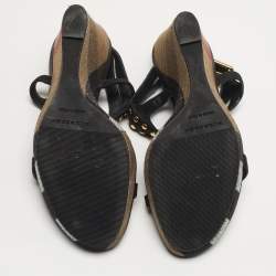 Pre Owned صندل بربري كعب خوص حزام حذاء جلدي نوبوك أسود مقاس 35