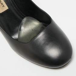 Pre Owned حذاء كعب عالي بربري كعب قفص سميك جلد أسود مقاس 38.5