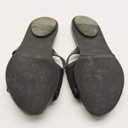 Pre Owned Burberry Black Canvas And Leather Flat Slides Size 38