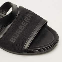 Pre Owned Burberry Black Canvas And Leather Flat Slides Size 38