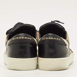 Pre Owned Burberry Check Size 39 Black/Beige House Check Canvas and Leather Lace Up Sneakers