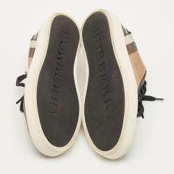 Pre Owned Burberry Check Size 39 Black/Beige House Check Canvas and Leather Lace Up Sneakers