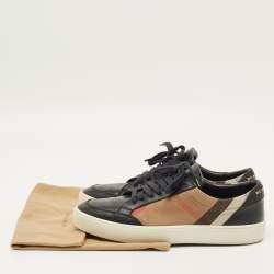 Pre Owned Burberry Check Size 39 Black/Beige House Check Canvas and Leather Lace Up Sneakers