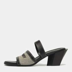 Pre Owned Burberry Honour Size 37 Black/White Canvas and Leather Slide Sandals