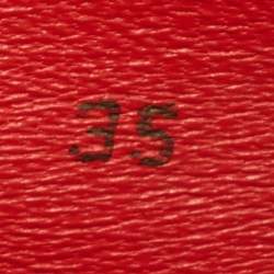 مملوكة مسبقًا حذاء باليرينا فلات بربري جلد أحمر و بيج بنقشة نوفا وتفاصيل إبزيم مقاس 35