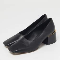 Pre Owned حذاء كعب عالي بربري مقدمة مربعة جلد أسود كعب سميك مقاس 35.5