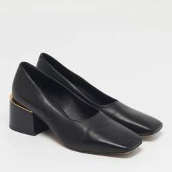 Pre Owned حذاء كعب عالي بربري مقدمة مربعة جلد أسود كعب سميك مقاس 35.5