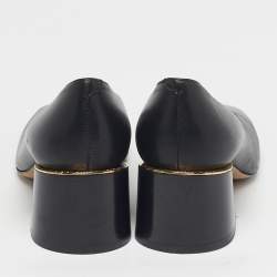 Pre Owned حذاء كعب عالي بربري مقدمة مربعة جلد أسود كعب سميك مقاس 35.5