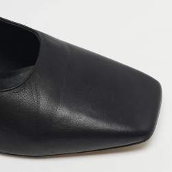 Pre Owned حذاء كعب عالي بربري مقدمة مربعة جلد أسود كعب سميك مقاس 35.5