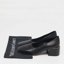 Pre Owned حذاء كعب عالي بربري مقدمة مربعة جلد أسود كعب سميك مقاس 35.5