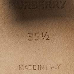 Pre Owned حذاء كعب عالي بربري مقدمة مربعة جلد أسود كعب سميك مقاس 35.5