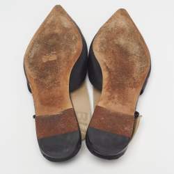 Pre Owned حذاء فلات بحزام خلفي جلد أسود بربري مقاس 38