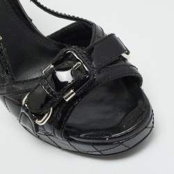 Pre Owned Burberry Size 38 Black Quilted Patent Leather Buckle Detail Platform Slingback Sandals