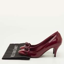 Pre Owned Burberry Chain Detail Size 37 Red Patent Leather Pumps