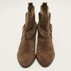 Pre Owned Burberry Larina Size 39 Brown Canvas and Suede Ankle Length Boots