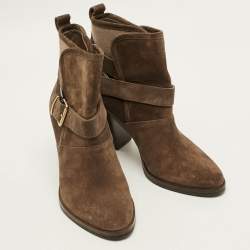 Pre Owned Burberry Larina Size 39 Brown Canvas and Suede Ankle Length Boots