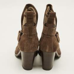 Pre Owned Burberry Larina Size 39 Brown Canvas and Suede Ankle Length Boots