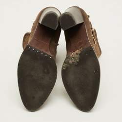 Pre Owned Burberry Larina Size 39 Brown Canvas and Suede Ankle Length Boots