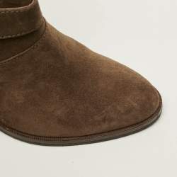 Pre Owned Burberry Larina Size 39 Brown Canvas and Suede Ankle Length Boots