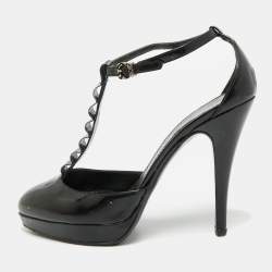 Pre Owned Burberry Size 39 Black Patent Leather  Tstrap Pumps