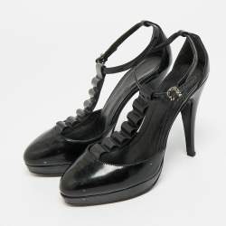 Pre Owned Burberry Size 39 Black Patent Leather  Tstrap Pumps