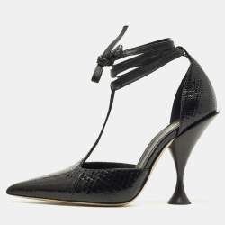 Pre Owned حذاء كعب عالي بربري جلد الثعبان أسود مقاس 38.5