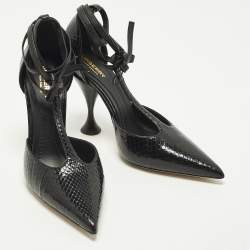 Pre Owned Burberry Welton Size 38.5 Black Snakeskin Leather Pumps