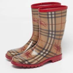 Pre Owned بوت للمطر بربري مطاطي بيج كاروهات هاوس مقاس 39