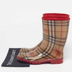 Pre Owned بوت للمطر بربري مطاطي بيج كاروهات هاوس مقاس 39