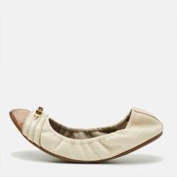 Pre Owned Burberry Size 39 Cream/Beige Check Canvas and Leather Scrunch Ballet Flats
