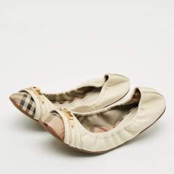 Pre Owned Burberry Size 39 Cream/Beige Check Canvas and Leather Scrunch Ballet Flats