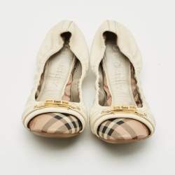 Pre Owned Burberry Size 39 Cream/Beige Check Canvas and Leather Scrunch Ballet Flats