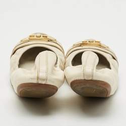 Pre Owned Burberry Size 39 Cream/Beige Check Canvas and Leather Scrunch Ballet Flats
