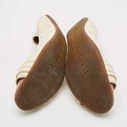 Pre Owned Burberry Size 39 Cream/Beige Check Canvas and Leather Scrunch Ballet Flats