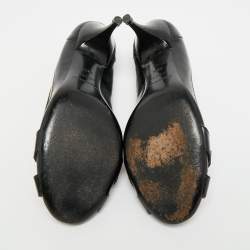 Pre Owned Burberry Buckle Size 38.5 Black/Beige Coated Canvas and Patent Leather Pumps