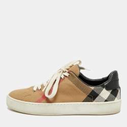 Pre Owned Burberry Gauden Size 38 Beige/Black Nova Check Canvas and Leather Lace Up Sneakers