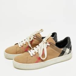 Pre Owned Burberry Gauden Size 38 Beige/Black Nova Check Canvas and Leather Lace Up Sneakers