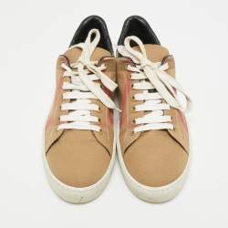 Pre Owned Burberry Gauden Size 38 Beige/Black Nova Check Canvas and Leather Lace Up Sneakers