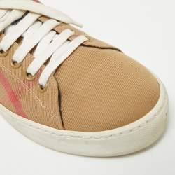 Pre Owned Burberry Gauden Size 38 Beige/Black Nova Check Canvas and Leather Lace Up Sneakers