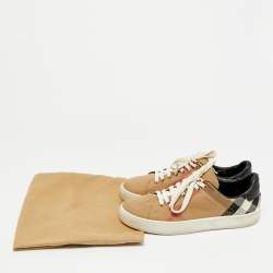 Pre Owned Burberry Gauden Size 38 Beige/Black Nova Check Canvas and Leather Lace Up Sneakers