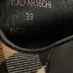 Pre Owned Burberry Gauden Size 38 Beige/Black Nova Check Canvas and Leather Lace Up Sneakers